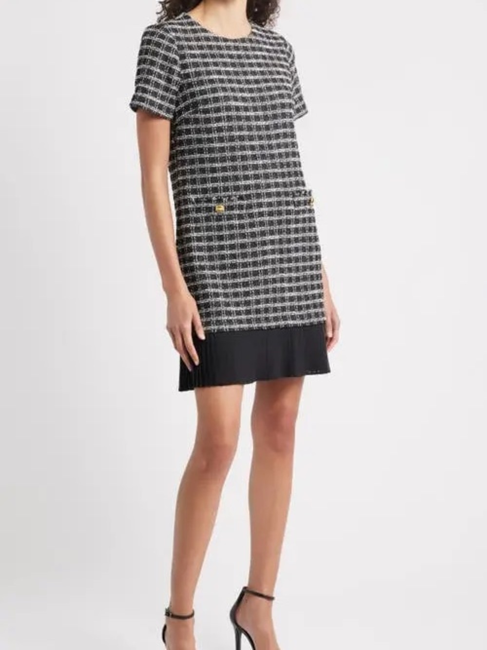 julia jordan Black and White Tweed Mini Dress with Gold Accents